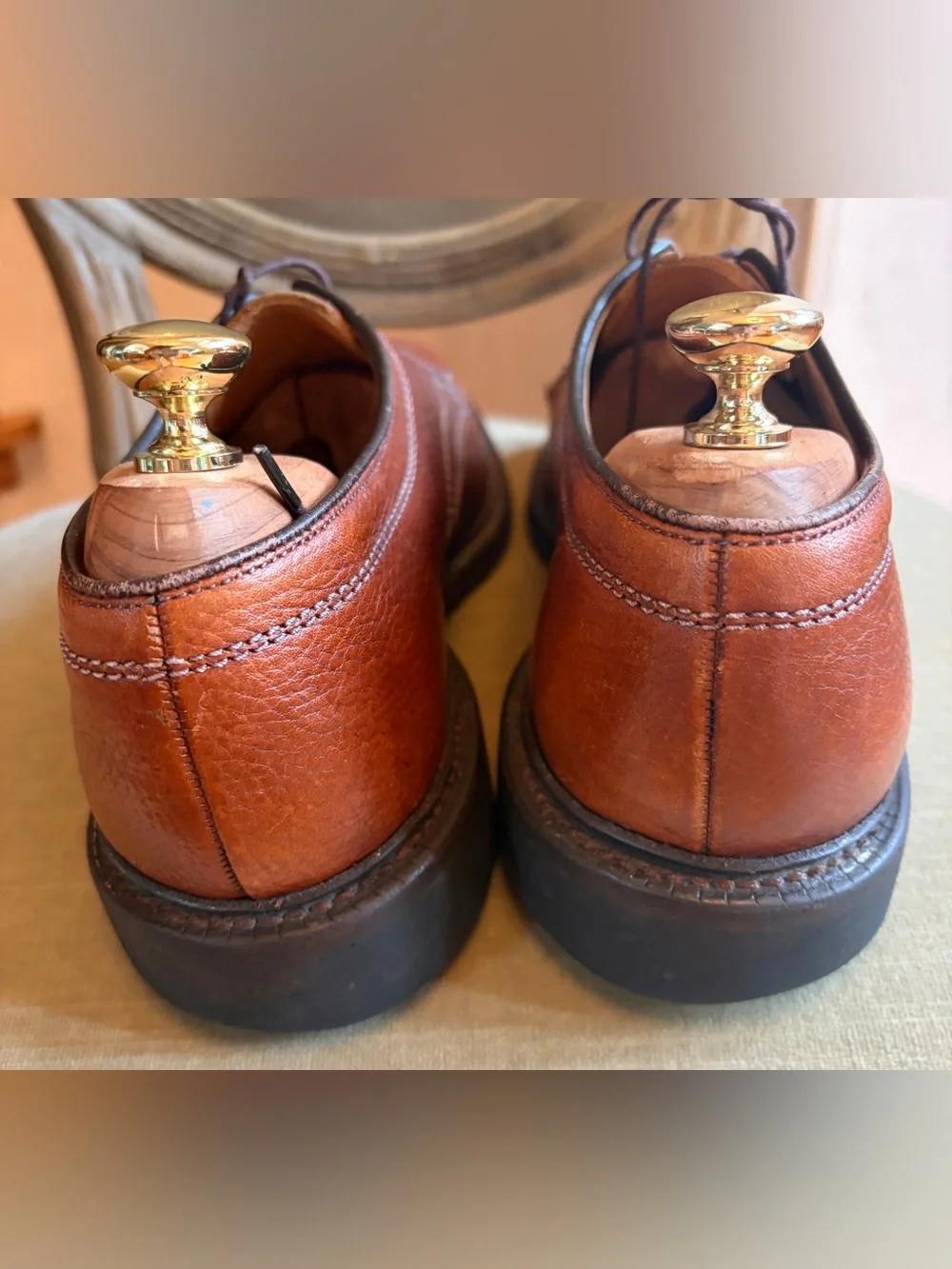 Allen Edmonds Becker Pebbled Leather Cap Toe Oxfords 8.5 D Cognac Brown